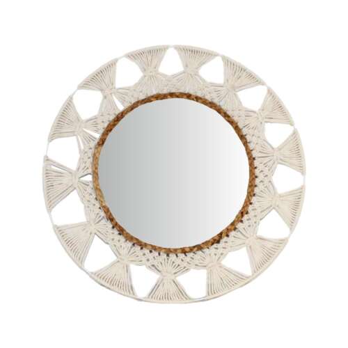 Koopman round mirror with white macrame frame
