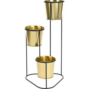 Gold metal flower stand with 3 pots, black frame, 24x22x47 cm - Plant Stand