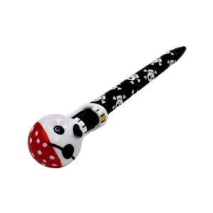 Pirate skull pen with black and white skull pattern, angled view - Pen & Pencil