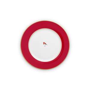 Love Birds roter Porzellanteller 21cm, Pip Studio, roter Rand mit goldenen Punkten, Vogelmotiv - Pip Studio