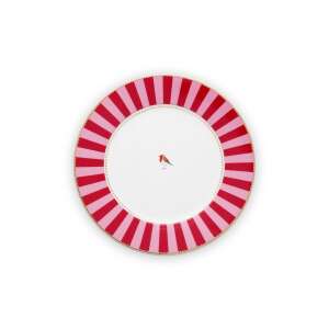 Farfurie din porțelan Pip Studio Love Birds Red Stripes, diametru 21cm, dungi roșii și roz cu un design de pasăre - Pip Studio