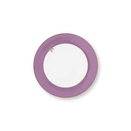 Lily & Lotus Lilac porcelain dinner plate, 26.5 cm, PIP Studio, top view, floral design, purple, white, gold rim