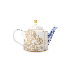 Royal White Teekanne mit Blumenmuster, 900 ml Fassungsvermögen, elegantes Porzellandesign - Tee & Teezubereitungszubehör