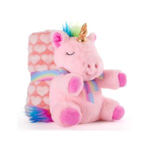 Egyszarvú Plüss Takaró Szett - Rózsaszín - 22cm: Pink unicorn plush toy with matching blanket - Nonbrand Plush Toy