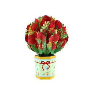 Magic Pop-Ups 3D pop up card with a bouquet of red roses in a pot - Greeting Card, Invitation