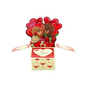 Magic Pop-Ups 3D pop up card with two teddy bears, hearts and gifts, open card,  Valentine's Day card - Greeting Card, Invitation