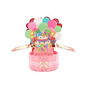 Happy Birthday Pop Up Card with Cake and Balloons - Greeting Card, Invitation