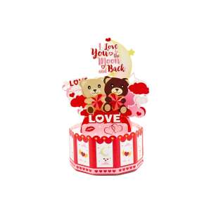 Magic Pop-Ups Love pop-up card with teddy bears, hearts, and moon design - Greeting Card, Invitation