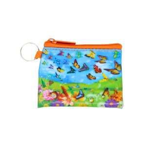Kids wallet with butterfly design, 3D effect, orange zipper, key chain - Kids' Wallet