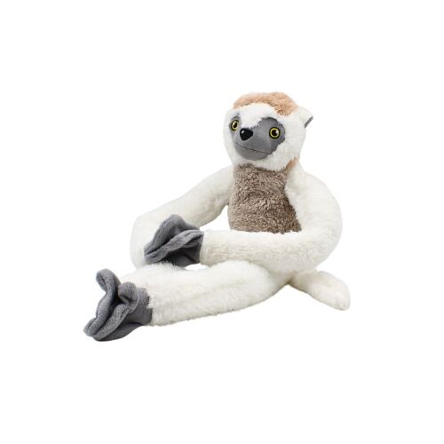White plush Sifaka lemur toy sitting on white background