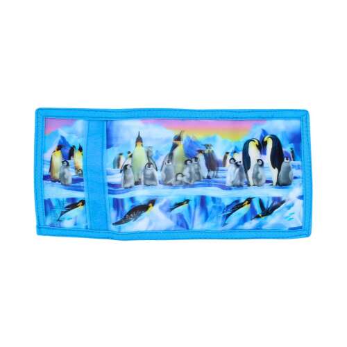 Blue penguin wallet for kids with velcro closure