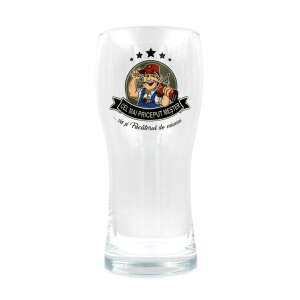 Glass beer mug with funny inscription "Cel mai priceput mester" for beer, glass mug with funny inscription - Glass