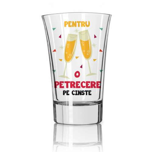 Shot glass with the inscription "For a party on the honor" in Romanian