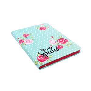 Floral Notebook with 'You are Special' inscription, turquoise with white dots and red roses - Office paper product