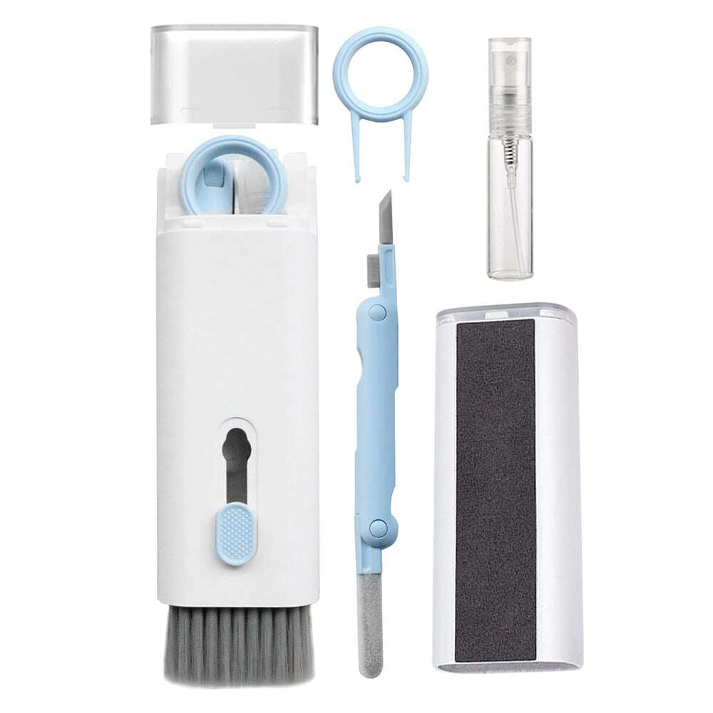 Set de curatare multifunctional 7 in 1, display telefon, ecran laptop, alb-albastru