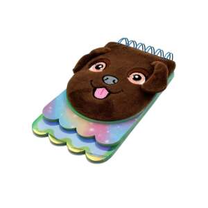 Brown plush dog face notebook with rainbow and star design, 120 pages - Office paper product