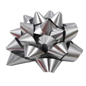 Silver self-adhesive bow, 12cm, metallic, for gift wrapping - Nonbrand Gift ribbon & bow