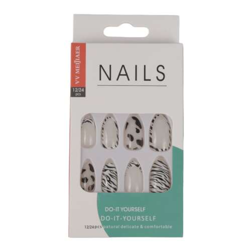 VV MEIJIAER 12/24 db műköröm, fekete-fehér zebra és leopárd mintás, do-it-yourself 