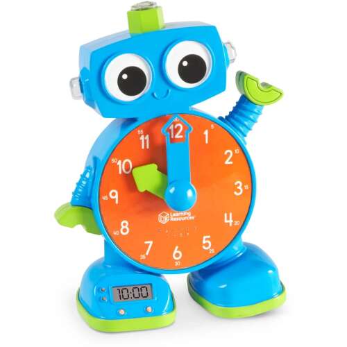 Learning Resources Tick the Learning Clock oktatójáték gyerekeknek, kék robot analóg és digitális órával, megtanítja az idő mérését