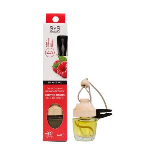 SyS Aromas Piros Gyümölcsök Autófrissítő, 0% Alkohol, 7ml, akasztóval és zsinórral