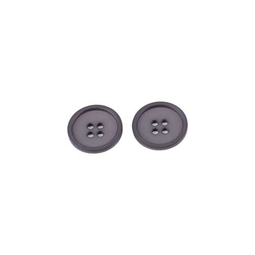 Két szürke műanyag gomb négy lyukkal, 20,7 mm átmérő