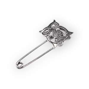 Silver owl safety pin brooch, 25 x 50 mm, Bagoly biztonsági bross - Brooch