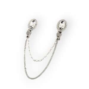 Kyrra decorative cardigan brooch with chain, 16 cm Crystal - Brooch