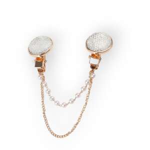 Kyrra decorative cardigan brooch with chain and rhinestones, 16 cm Golden - Brooch