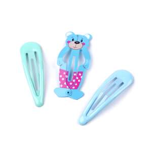 3 piece bear hair clip set, blue, green, pink, 5 cm - Hair Clip, Headband
