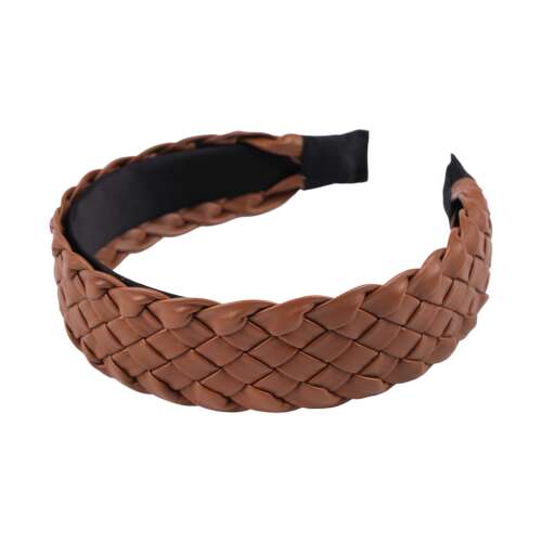 Fonott fejpánt nőknek, 4 cm széles, konyakbarna színben