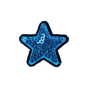 Blue star shaped iron-on patch with sequins, 35mm - Iron-on patch