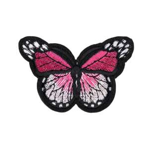 Rózsaszín pillangó hímzett hőlégtapadós applikáció, 48 x 70 mm, ruhákra, táskákra és egyéb tárgyakra - Vasalható matrica