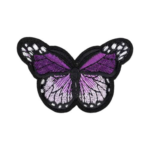 Purple butterfly iron-on patch, 48 x 70 mm, for clothing, bags, and more