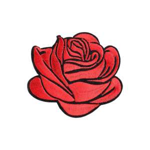 Piros rózsa vasalható matrica, 75 x 65 mm, hímzett, ruhákhoz, táskákhoz, hátizsákokhoz, farmernadrágokhoz, barkácsoláshoz - Vasalható matrica