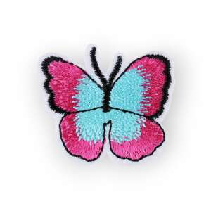 Fukszia és kék pillangó vasalható matrica, 36 x 40 mm - Vasalható matrica