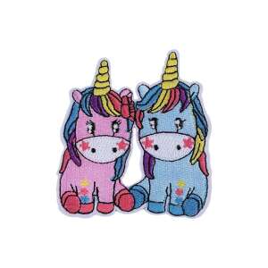 Kyrra vasalható tapasz két unikornissal, rózsaszín és kék, 66 x 75 mm - Vasalható matrica