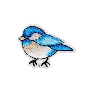 Blue bird iron-on patch, 45 x 60 mm, embroidered, for clothes, bags, and more - Iron-on patch