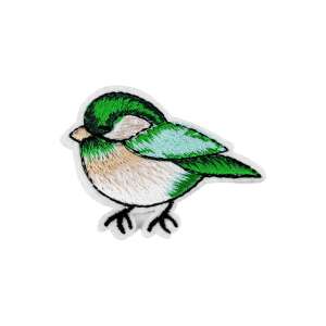 Green bird iron-on patch, 45 x 60 mm, for clothes, bags, and more - Iron-on patch