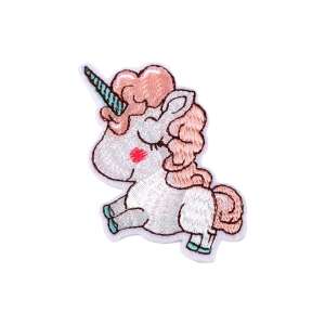 Kyrra hímzett hőlégmatrica, unikornis, púder rózsaszínű, 58 x 60 mm - Vasalható matrica