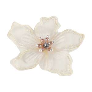 Cream beaded fabric flower, 8 cm diameter, for decorating clothes - Artificial Plant & Flower