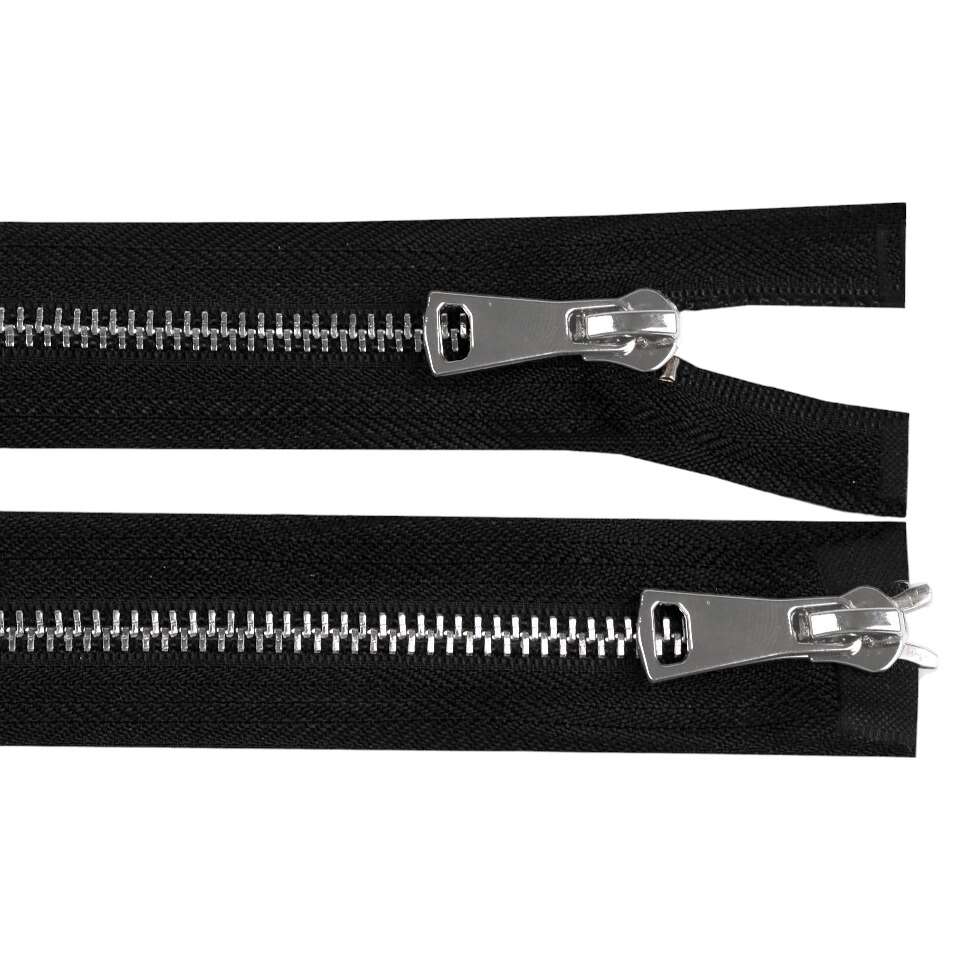 Removable Metal Zipper with 2 Chrysalis Cursors, 60 cm Length, Black