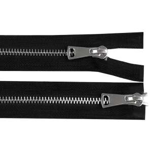 Black 60cm metal zipper with two sliders, silver teeth - Art & Craft