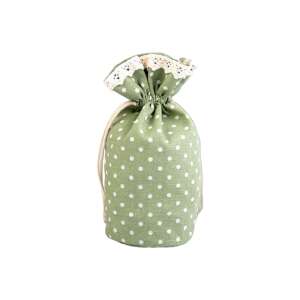 Green polka dot drawstring bag with lace trim, 13.5 x 18.5 cm - Art & Craft