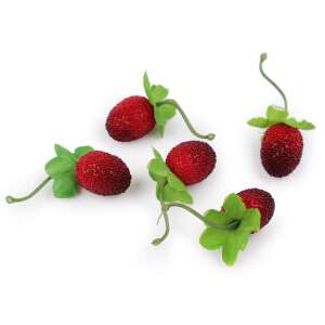5 pack of artificial decorative strawberries, 2 x 2.5 cm, red with green leaves, for crafting and decorating - Artificial Plant & Flower