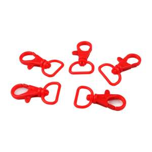 5 pack red plastic swivel snap hooks, 17mm wide, 14 x 26mm, Chrysalis - Carabiner