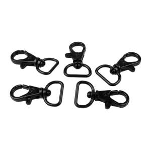 5 pack black plastic swivel snap hooks, 17mm wide, 14 x 26mm, Chrysalis brand - Carabiner