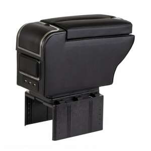 Fekete bőr autó kartámasz USB portokkal és tárolórekesz - Autós könyöklő