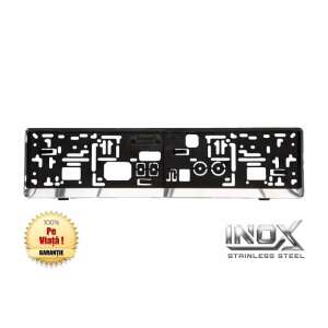 Rendszámtábla tartó rozsdamentes acélból, fekete műanyag kerettel, kompatibilis a szabványos rendszámtáblákkal - Rendszámtábla tartó