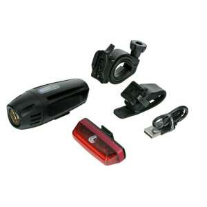 LED bike light set, front and rear, rechargeable with USB, includes mounting brackets - Bicycle Light