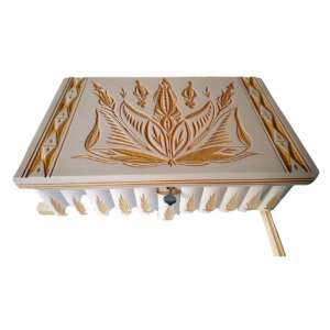 Top view of the wooden secret box with intricate carvings and a keyhole - Jewelry Box